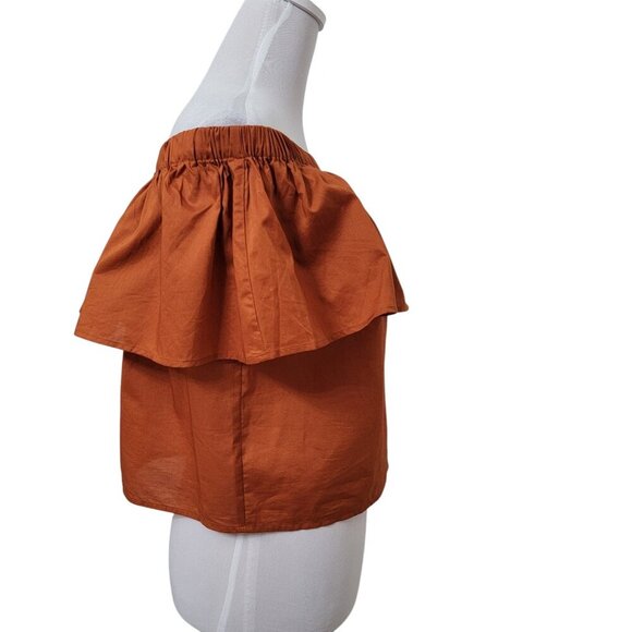 Express Size XS Burnt Orange/Rusty Brown Off Shoulder Ruffle Blouse, NEW w/Tag - Picture 4 of 12